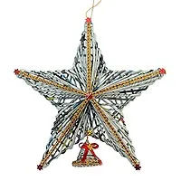 Weihnachtsdekoration aus recyceltem Papier, „Star Above“ – Weihnachtsdekoration aus recyceltem Papierstern aus Bali