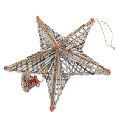 Recycled paper Christmas decoration, 'Star Above' - Recycled Paper Star Christmas Decoration from Bali