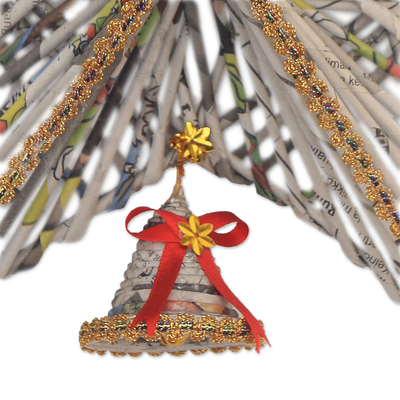 Recycled paper Christmas decoration, 'Star Above' - Recycled Paper Star Christmas Decoration from Bali