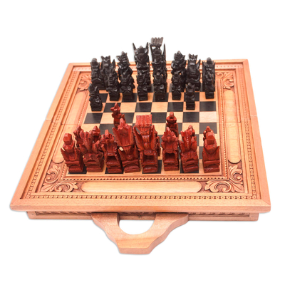 Juego de ajedrez de viaje de madera, 'Tactical Journey' - Juego de ajedrez de viaje de madera Cempaka hecho a mano de Bali