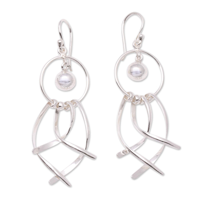 Sterling silver dangle earrings, 'Modern Finery' - Ringed Sterling Silver Dangle Earrings from Bali