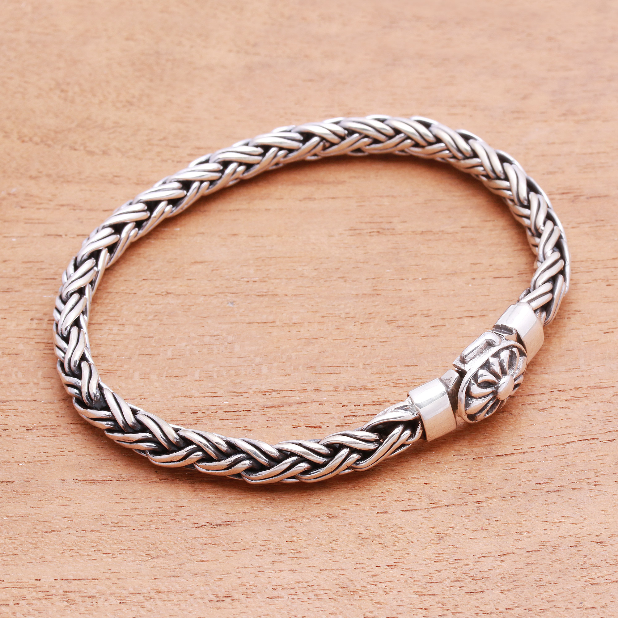 Sterling Silver Wheat Chain Bracelet from Bali - Charming Wheat | NOVICA