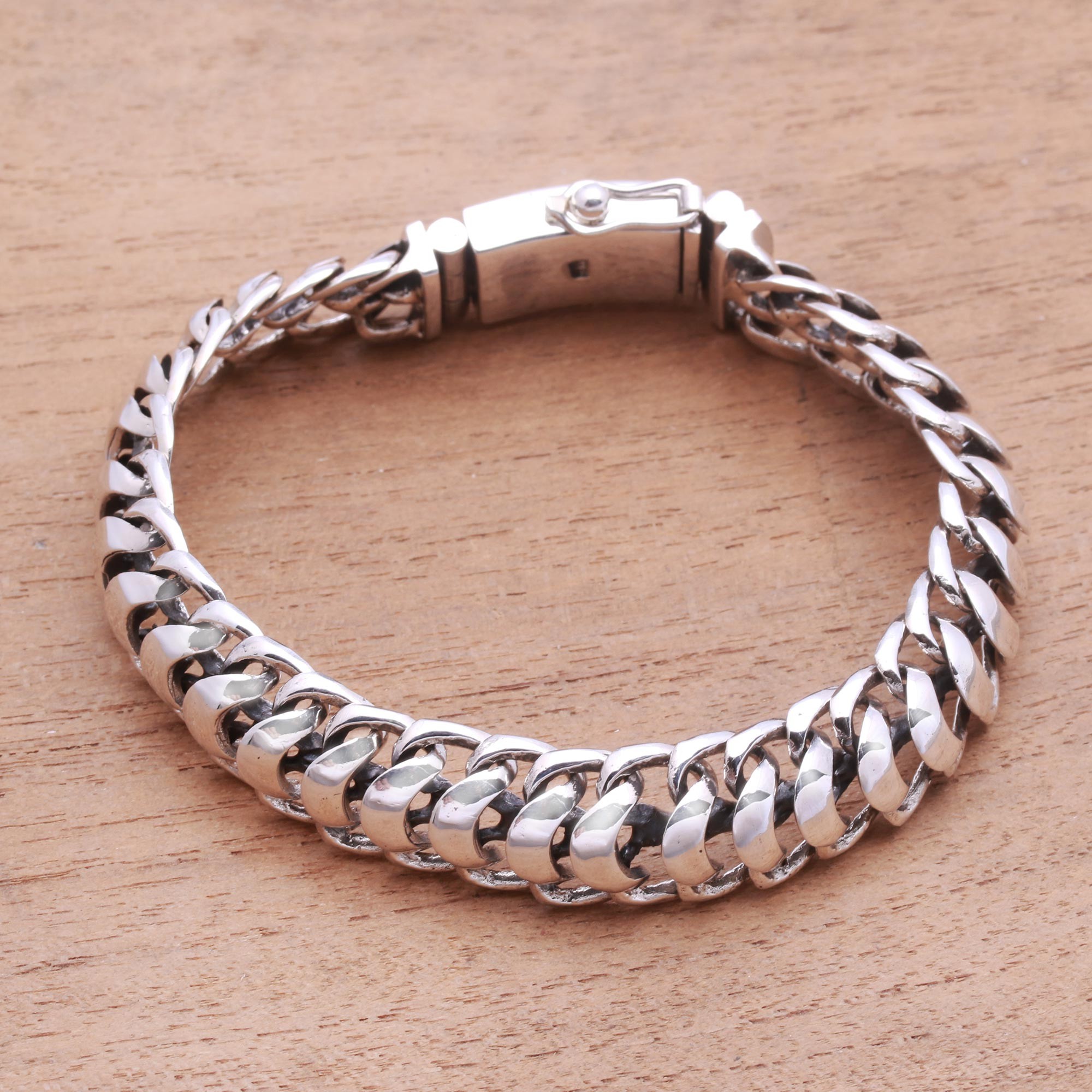 Sterling Silver Omega Chain Bracelet from Bali - Bold Omega | NOVICA