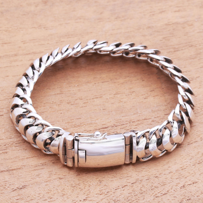 Sterling silver chain bracelet, 'Bold Omega' - Sterling Silver Omega Chain Bracelet from Bali
