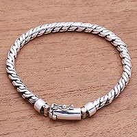 Unisex Sterling Silver Unique Link Chain Bracelet from Bali,'Twining'