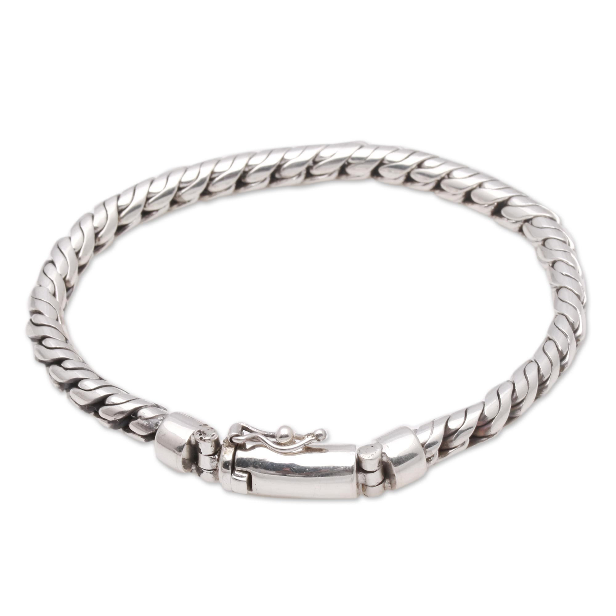 Unisex Sterling Silver Unique Link Chain Bracelet from Bali - Twining ...