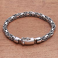 Unisex Sterling Silver Rope Motif Chain Bracelet from Bali,'Majestic Coils'
