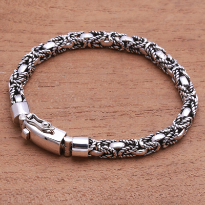 Pulsera de cadena de plata de ley - Pulsera de cadena con motivo de cuerda de plata esterlina unisex de Bali