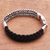 Leather and sterling silver bracelet, 'Majestic Duo in Black' - Black Braided Leather and Sterling Silver Link Bracelet (image 2c) thumbail