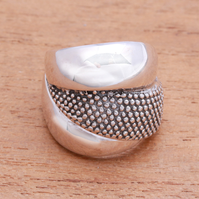 Sterling silver cocktail ring, 'Overlapping Bliss' - Combination-Finish Sterling Silver Cocktail Ring from Bali