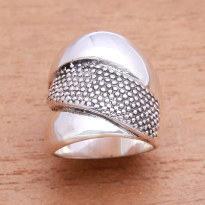 Sterling silver cocktail ring, 'Overlapping Bliss' - Combination-Finish Sterling Silver Cocktail Ring from Bali