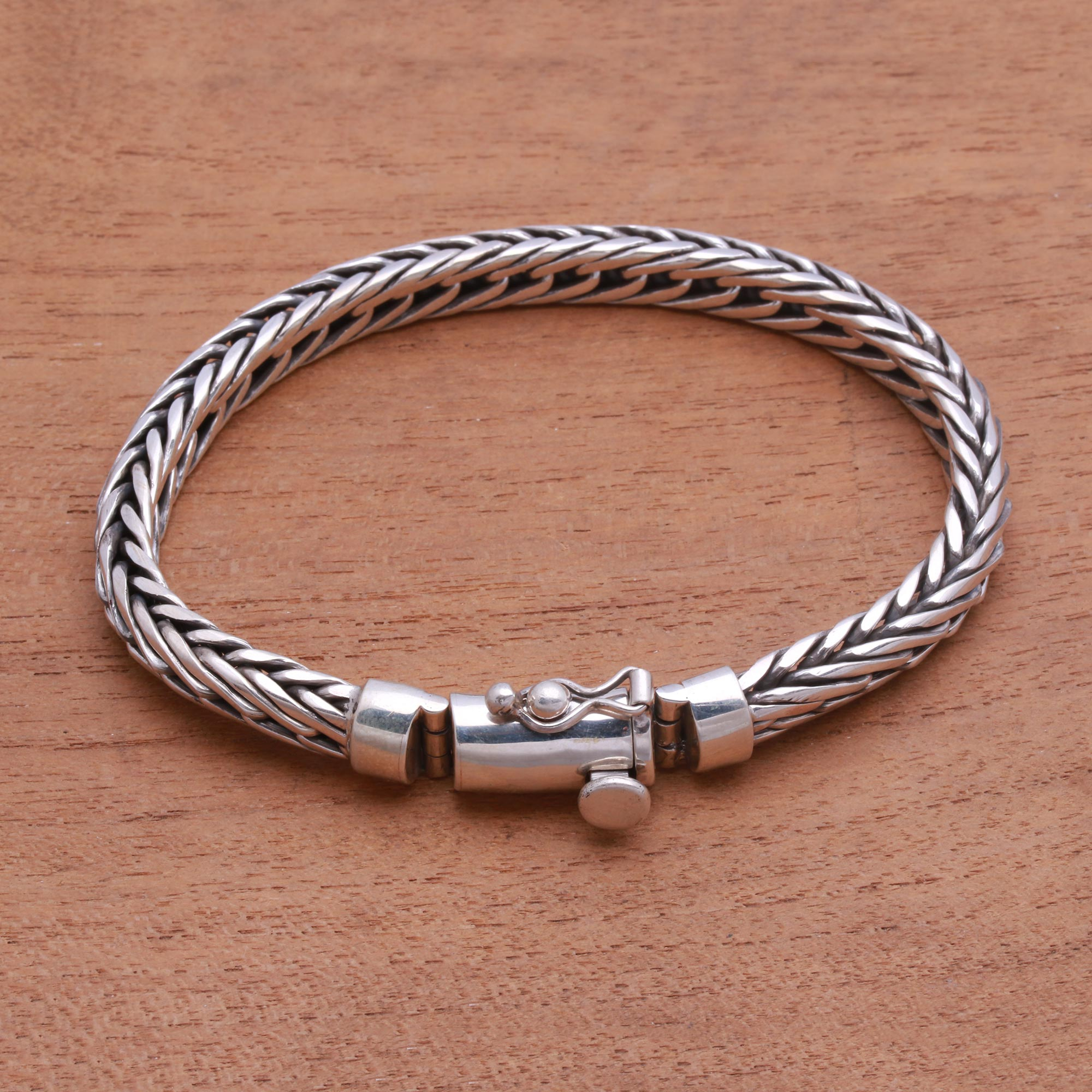 Sterling Silver Foxtail Chain Bracelet from Bali - Foxtail Balance | NOVICA