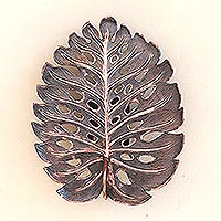 Copper wall sconce, 'Stylized Leaf' - Leaf-Shaped Copper Wall Sconce from Java