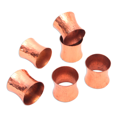 Copper napkin rings, 'Warm Glow' (set of 6) - Hammered Copper Napkin Rings from Java (Set of 6)
