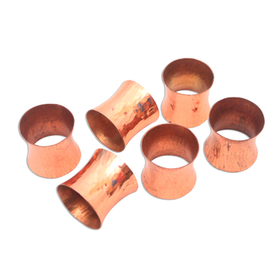 Copper napkin rings, 'Warm Glow' (set of 6) - Hammered Copper Napkin Rings from Java (Set of 6)