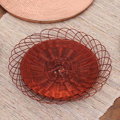 Copper catchall, 'Wire Basket' - Handwoven Copper Wire Catchall from Java