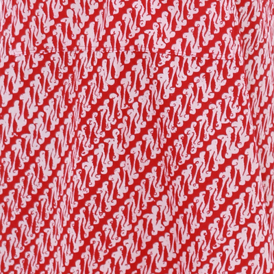 Batik cotton apron, 'Crimson Parang' - Parang Motif Batik Cotton Apron from Java