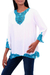 Rayon tunic, 'Kayangan in White' - White and Turquoise Embroidered Rayon Tunic from Bali thumbail