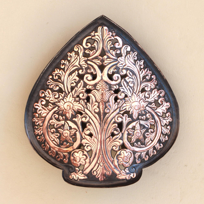 Copper wall sconce, 'Floral Spade' - Floral Copper Wall Sconce Crafted in Java