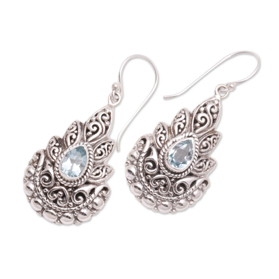 Blue topaz dangle earrings, 'Fiery Spirit' - Fiery Blue Topaz Dangle Earrings from Bali