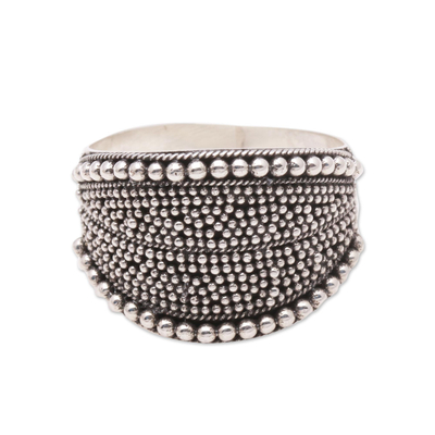 Sterling silver band ring, 'Balinese Dots' - Dot Pattern Sterling Silver Band Ring from Java