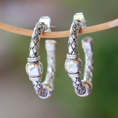Sterling silver half-hoop earrings, Balinese Bond