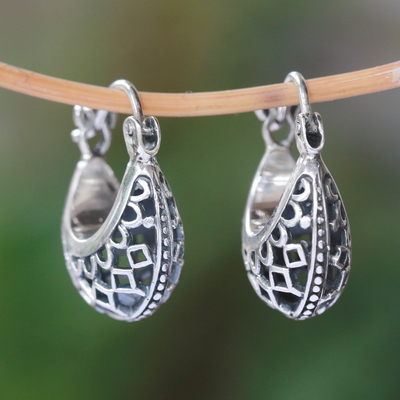 Sterling silver hoop earrings, Curved Elegance