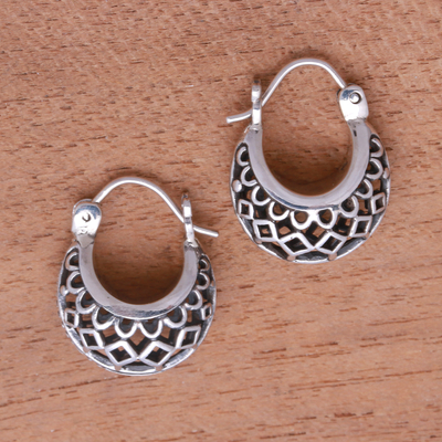Sterling silver hoop earrings, 'Curved Elegance' - Openwork Sterling Silver Hoop Earrings from Bali