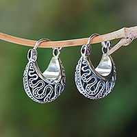 Pendientes aro plata de ley - Pendientes de aro de plata esterlina con patrón ondulado de Bali
