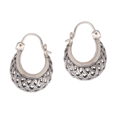Basket Pattern Sterling Silver Hoop Earrings from Bali
