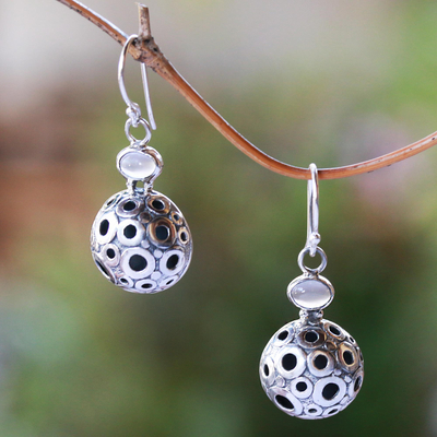 Moonstone dangle earrings, 'Chic Orbs' - Circle Pattern Moonstone Dangle Earrings from Bali