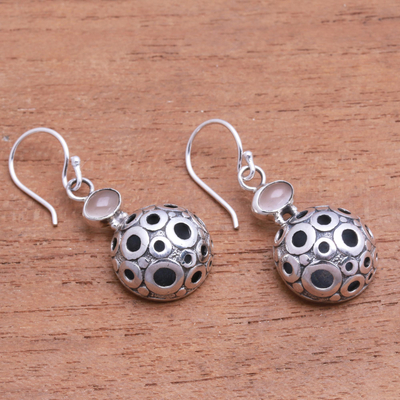 Moonstone dangle earrings, 'Chic Orbs' - Circle Pattern Moonstone Dangle Earrings from Bali