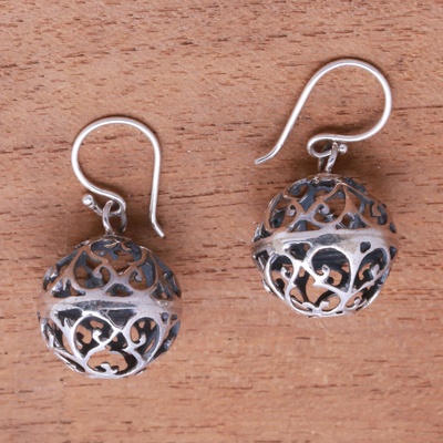 Sterling silver dangle earrings, 'Delightful Orbs' - Round Sterling Silver Dangle Earrings from Bali