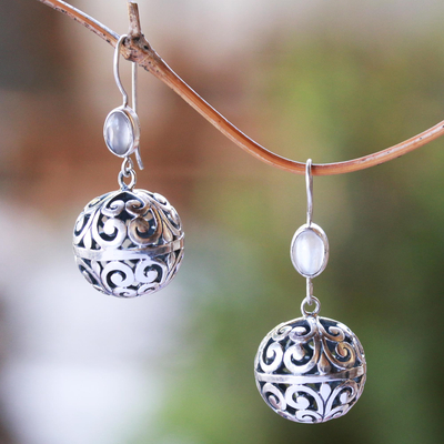 Moonstone dangle earrings, 'Swirl Glam' - Round Moonstone Dangle Earrings Crafted in India