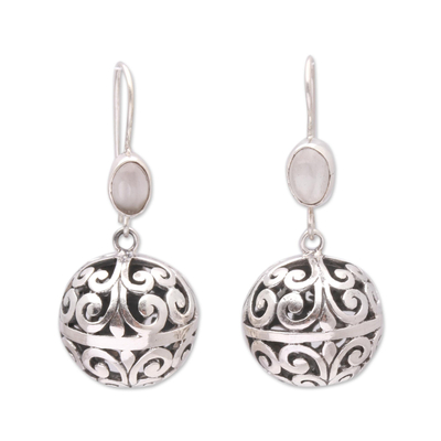 Round Moonstone Dangle Earrings Crafted in India