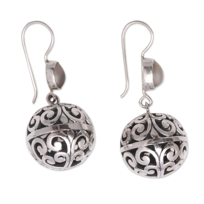 Moonstone dangle earrings, 'Swirl Glam' - Round Moonstone Dangle Earrings Crafted in India
