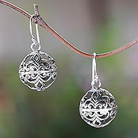 Sterling silver dangle earrings, 'Gentle Beauty' - Round Openwork Pattern Sterling Silver Dangle Earrings