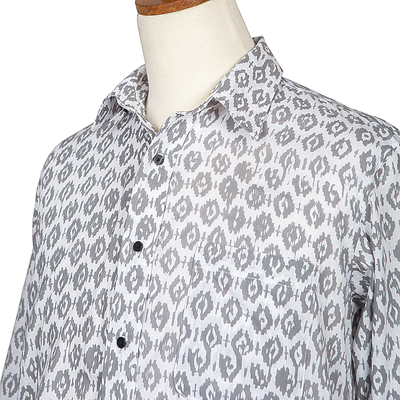 Men's cotton shirt, 'Bali Monochrome' - Stone and Eggshell Men's Cotton Shirt from Bali