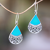 Sterling silver and resin dangle earrings, 'Bali Tears' - Teardrop Sterling Silver and Resin Dangle Earrings from Bali