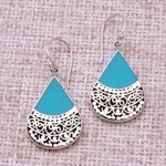 Sterling silver dangle earrings, 'Bali Tears' - Teardrop Sterling Silver and Resin Dangle Earrings from Bali