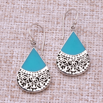 Sterling silver dangle earrings, 'Bali Tears' - Teardrop Sterling Silver and Resin Dangle Earrings from Bali