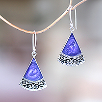 Sterling silver dangle earrings, 'Mystical Triangles' - Sterling Silver and Purple Resin Dangle Earrings from Bali