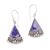 Sterling silver dangle earrings, 'Mystical Triangles' - Sterling Silver and Purple Resin Dangle Earrings from Bali (image 2a) thumbail
