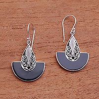 Sterling silver dangle earrings, 'Nighttime Boats' - Curved Sterling Silver and Resin Dangle Earrings from Bali