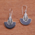 Sterling silver dangle earrings, 'Nighttime Boats' - Curved Sterling Silver and Resin Dangle Earrings from Bali thumbail