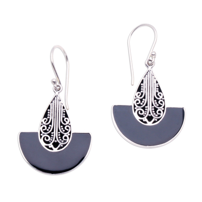 Sterling silver and resin dangle earrings, 'Nighttime Boats' - Curved Sterling Silver and Resin Dangle Earrings from Bali