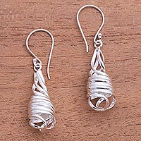 Handcrafted Spiral Sterling Silver Dangle Earrings from Bali,'Pure Spiral'