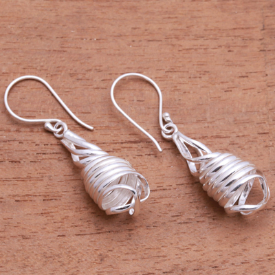 Sterling silver dangle earrings, 'Pure Spiral' - Handcrafted Spiral Sterling Silver Dangle Earrings from Bali