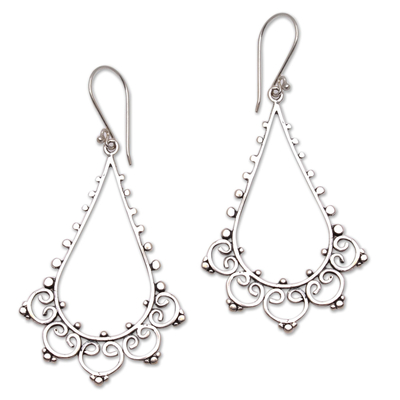Sterling silver dangle earrings, 'Rare Swirls' - Drop-Shaped Swirl Pattern Sterling Silver Dangle Earrings