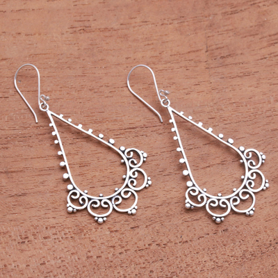 Sterling silver dangle earrings, 'Rare Swirls' - Drop-Shaped Swirl Pattern Sterling Silver Dangle Earrings